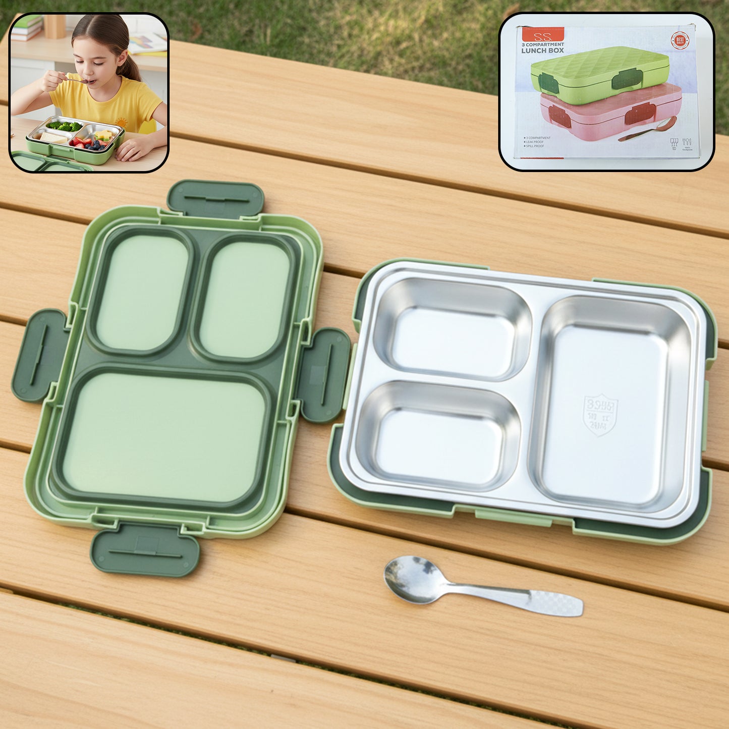 Stainless Steel 3 Section Lunch Box - 1 Pc - Great Price - Image 3
