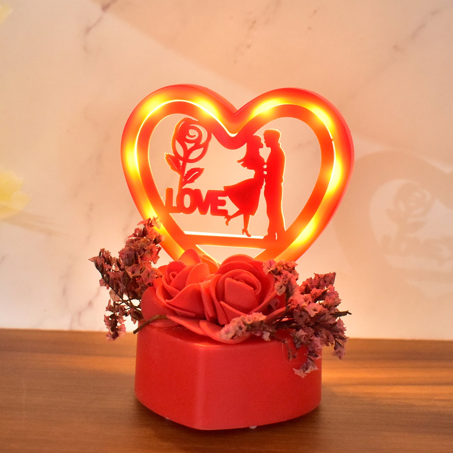 Romantic Couple Heart Showpiece with Rose Base - 1 Pc - Happy Price - Image 4