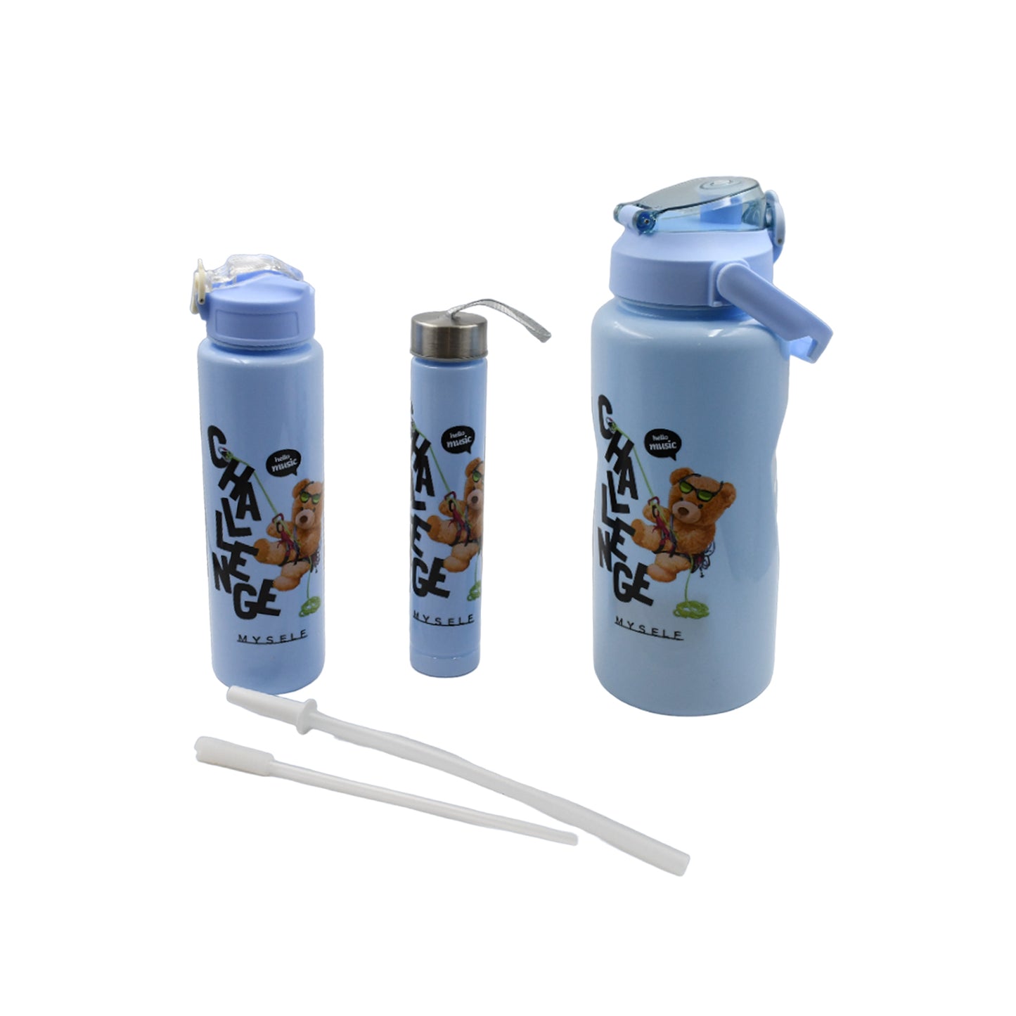 Plastic Water Bottle 3pc Set3 Different Size Bottle High Quality Water Bottle Plastic Water Bottle Bpa-free Leak-proof Cartoon Printed Design For Kids School For Fridge Office Sports School Gym Yoga (3 Pc Set) - Happy Price - Image 4