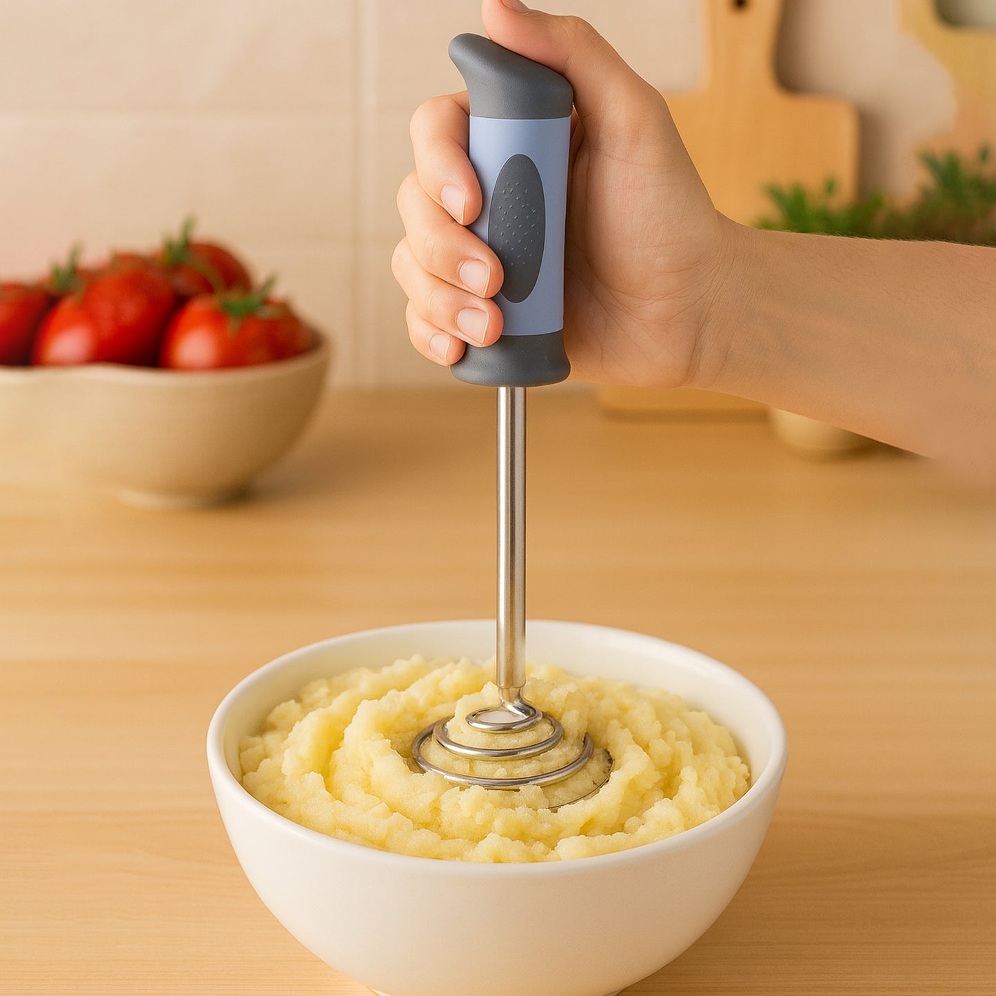 Heavy Duty Stainless Steel Potato Masher with Spring Action & Ergonomic Grip - Happy Price - Image 5