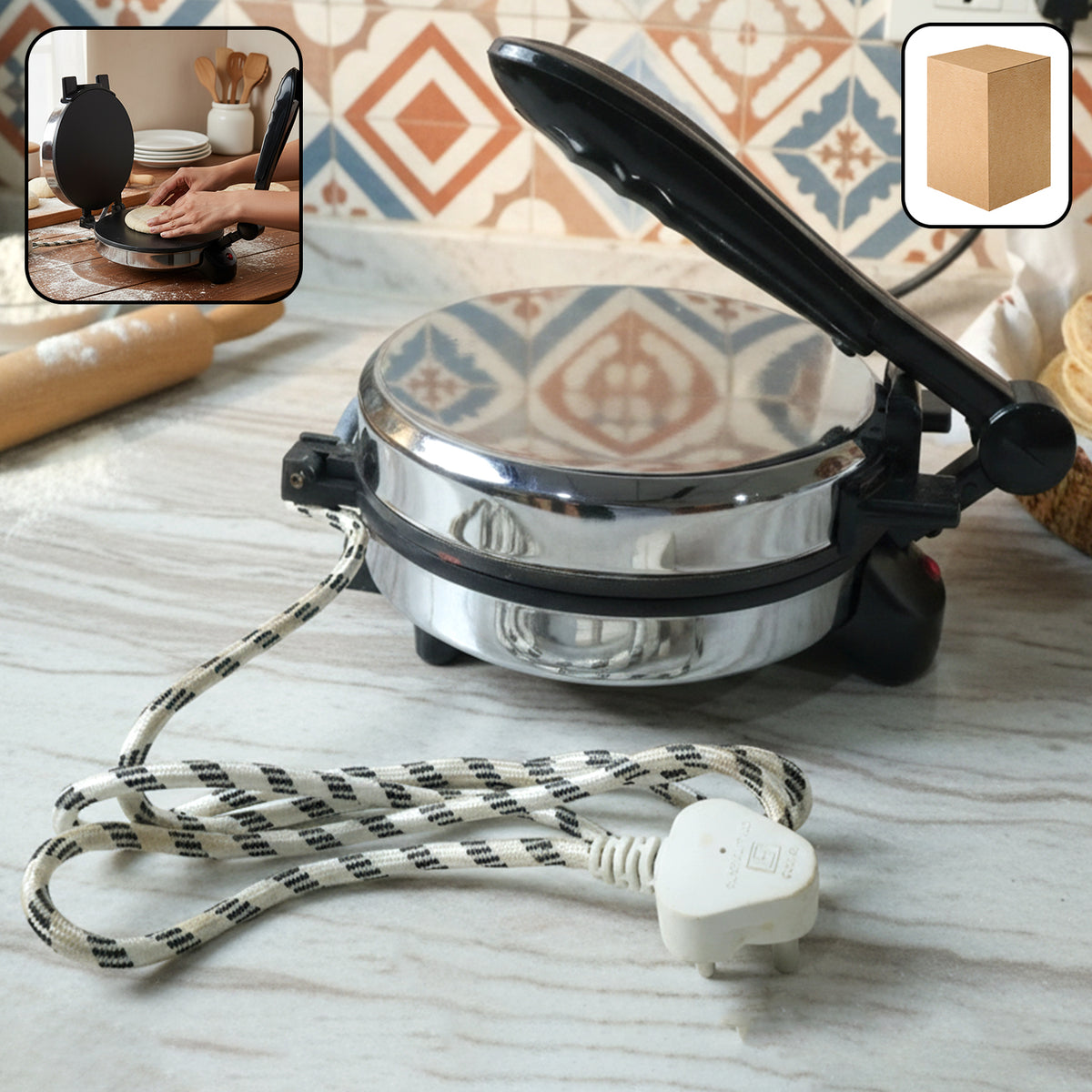 Electric Roti Maker with Stainless Steel Plate - 1 Pc - Happy Price - Image 2