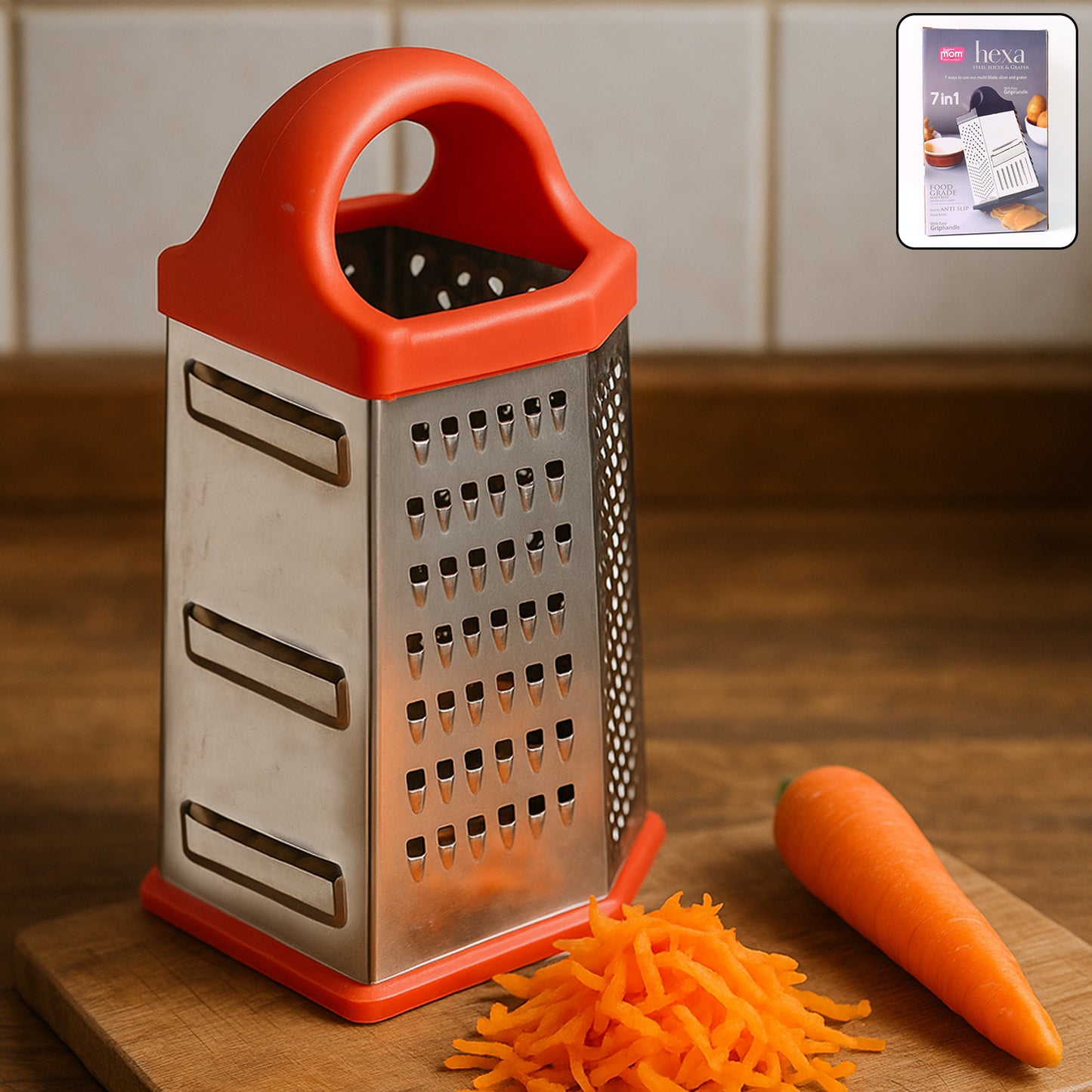 7-in-1 Stainless Steel Box Grater with Handle - Multi-Purpose Kitchen Tool (1 Pc) - Happy Price - Image 2