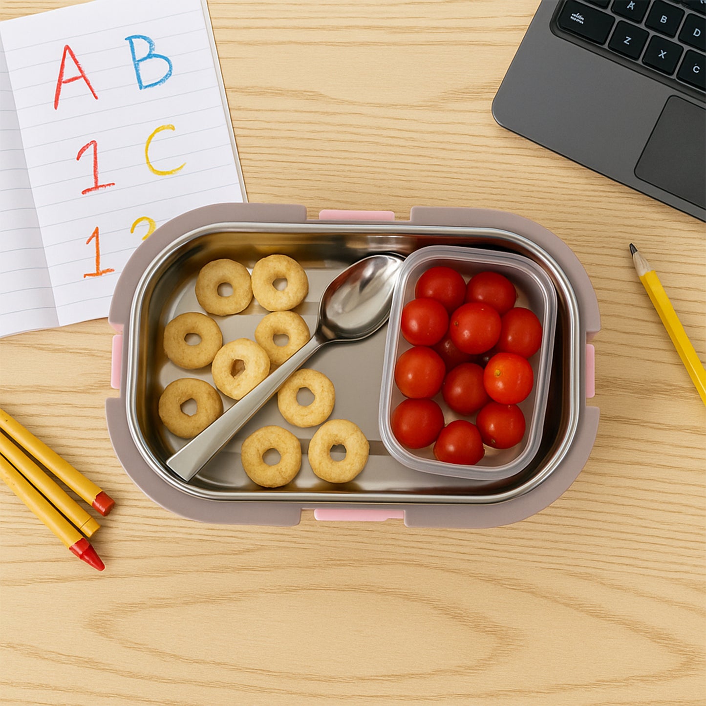 Kids Cartoon Lunch Box Set with Stainless Steel Tray - 1 Set - Happy Price - Image 3