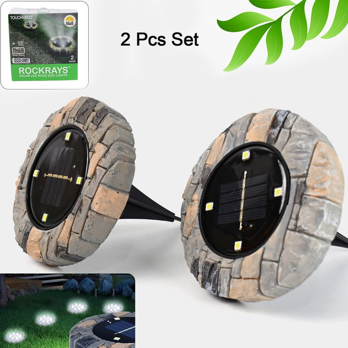 Disk Lights Slate Heavy Duty Outdoor Solar Pathway Lights 4 Led (2 Pc) - Happy Price - Image 1