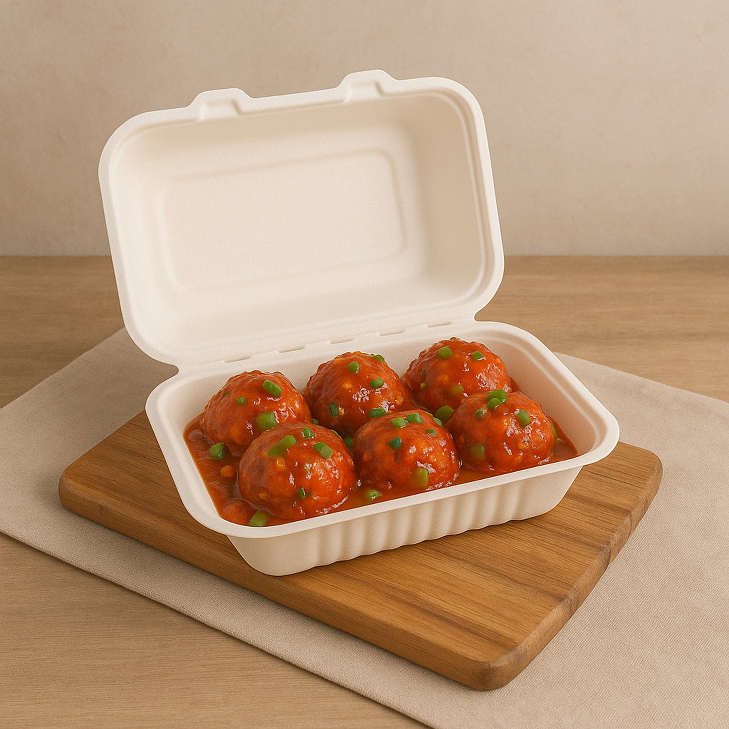 Compostable Bagasse Food Box with Hinged Lid - 9x6x3 Inch, 10 Pcs Pack - Happy Price - Image 4