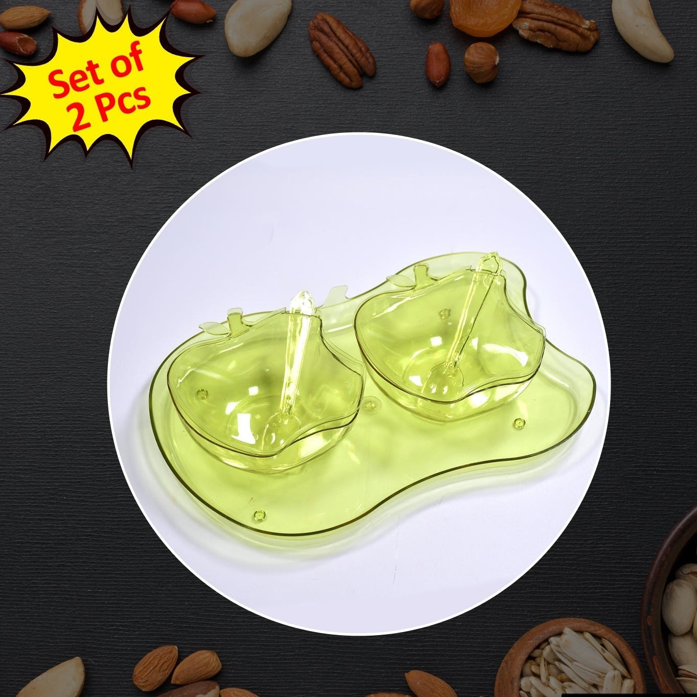 Apple Shape 2piece Serving Set Of Bowl With Spoon Tray. Dinnerware Serving Snacks Pickle - Happy Price - Image 1