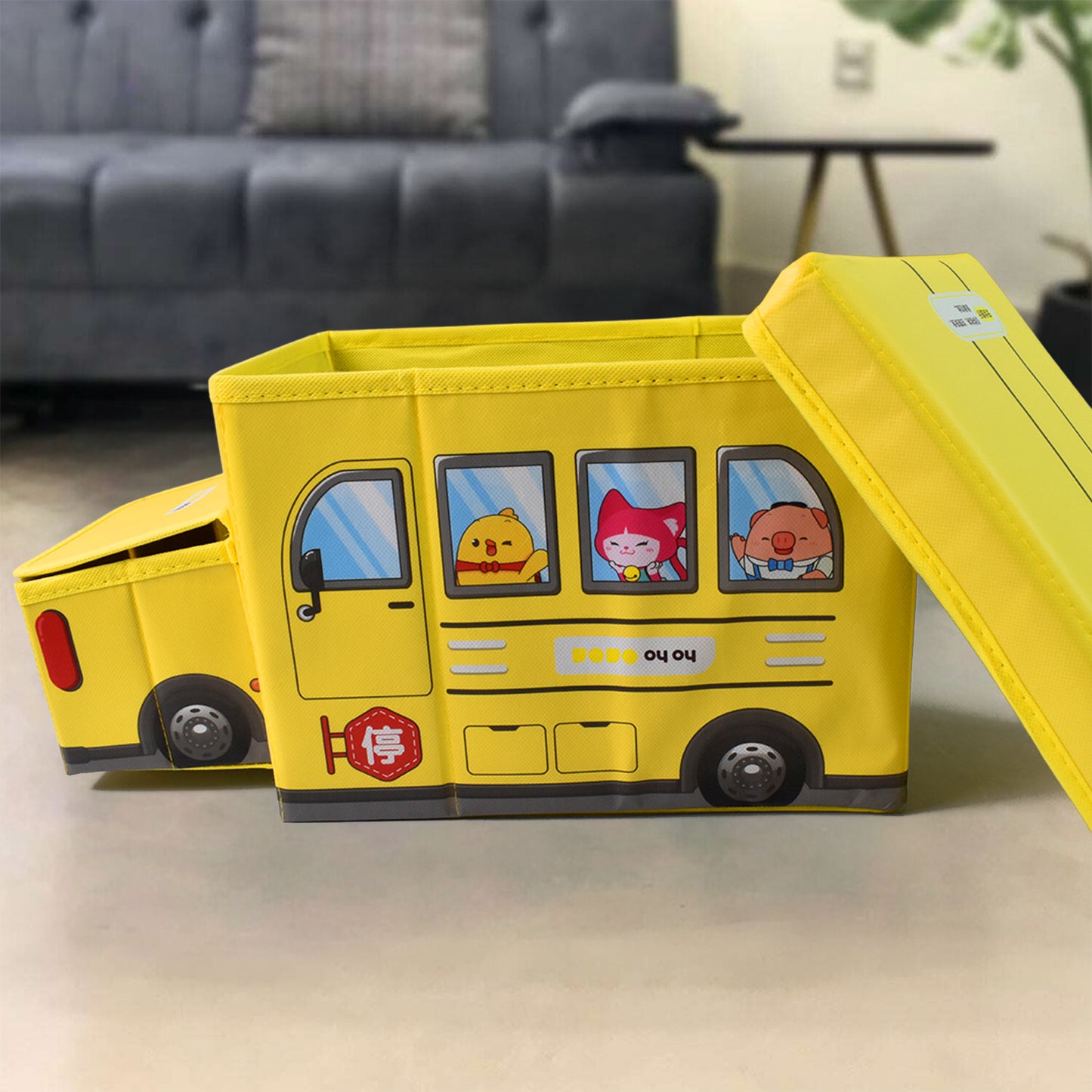 School Bus Foldable Toy Storage Box with Lid (1 Pc) - Great Price - Image 5