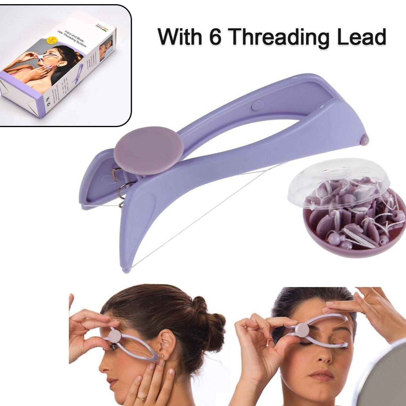 Slique Painless Eyebrow Upper Lips Face And Body Hair Removal Threading Manual Tweezer Machine Shaver System Kit - Happy Price - Image 1