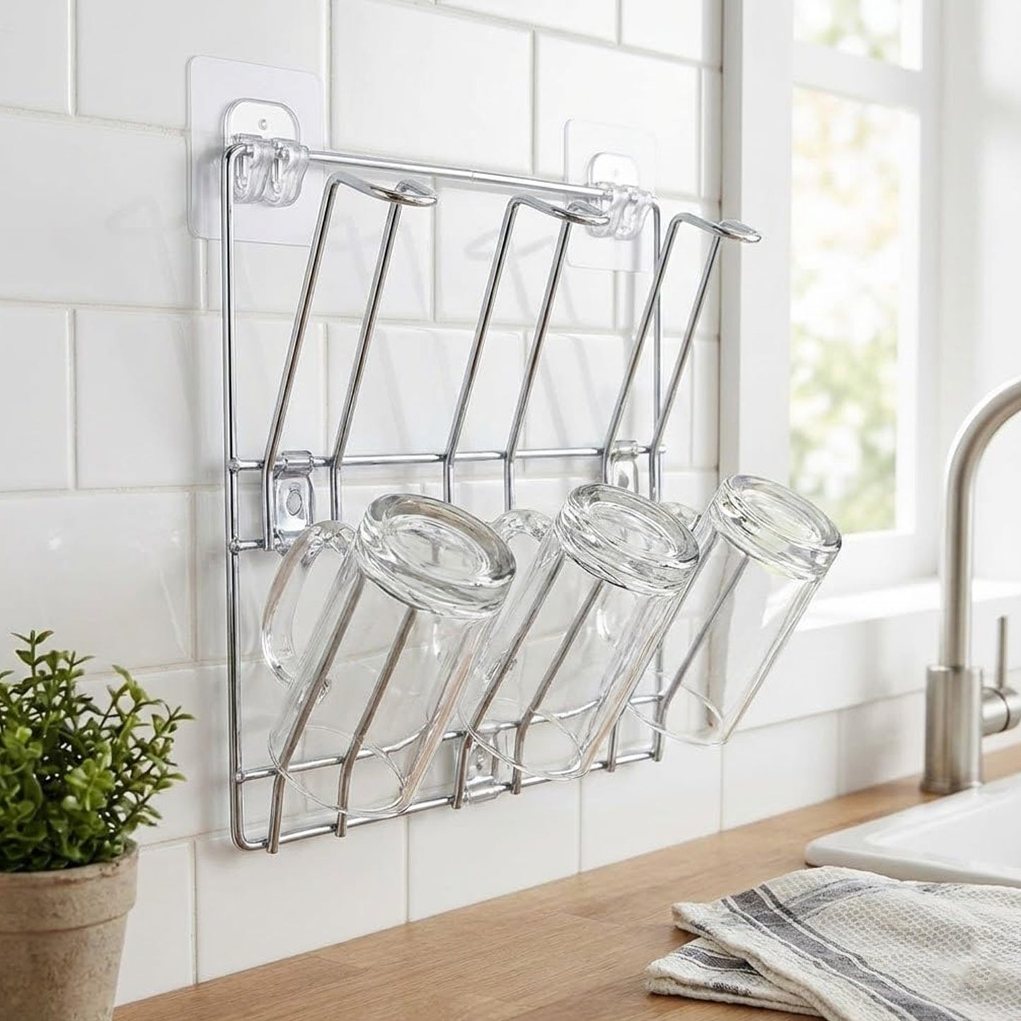 Stainless Steel Wall Mount Mug Rack - 25x25 cm, 1 Pc - Happy Price - Image 2