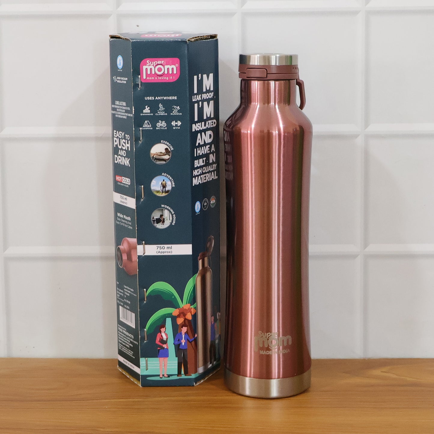 Supermom Hydro Insulated Water Bottle 750 ML Stainless Steel, Hot & Cold - Great Price - Image 7