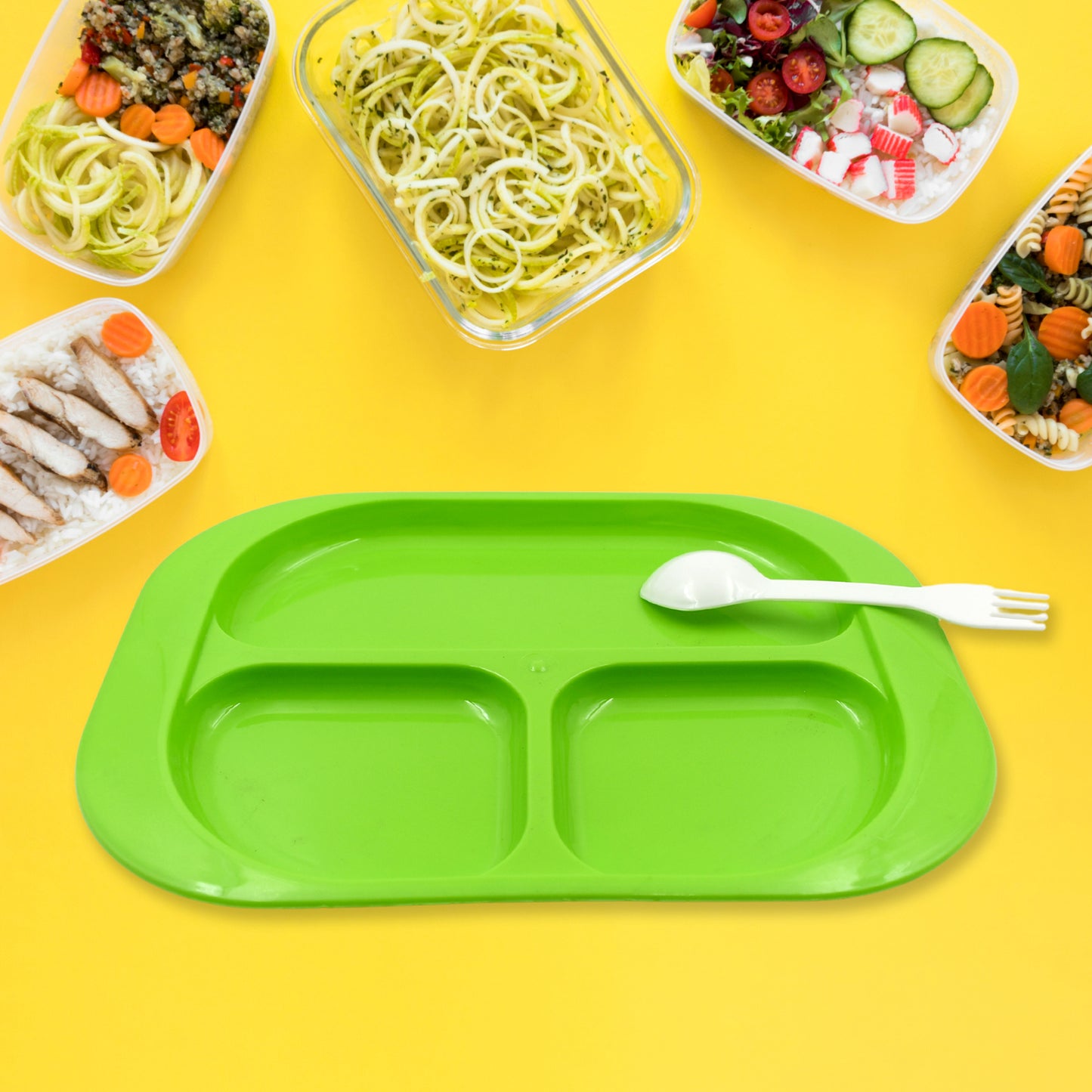 3 Compartment Food Plates with Spoon - Reusable, BPA-Free, Square Snack Plates (1 Pc) - Happy Price - Image 6