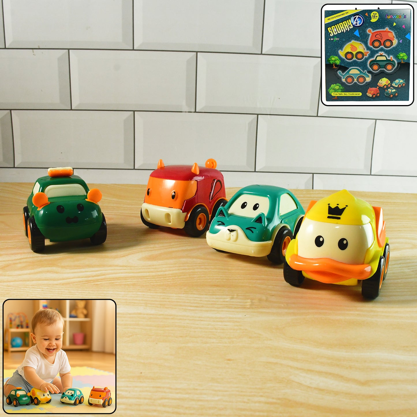 4 Pc Cartoon Animal Pull-Back Toy Car Set for Kids - Happy Price - Image 3
