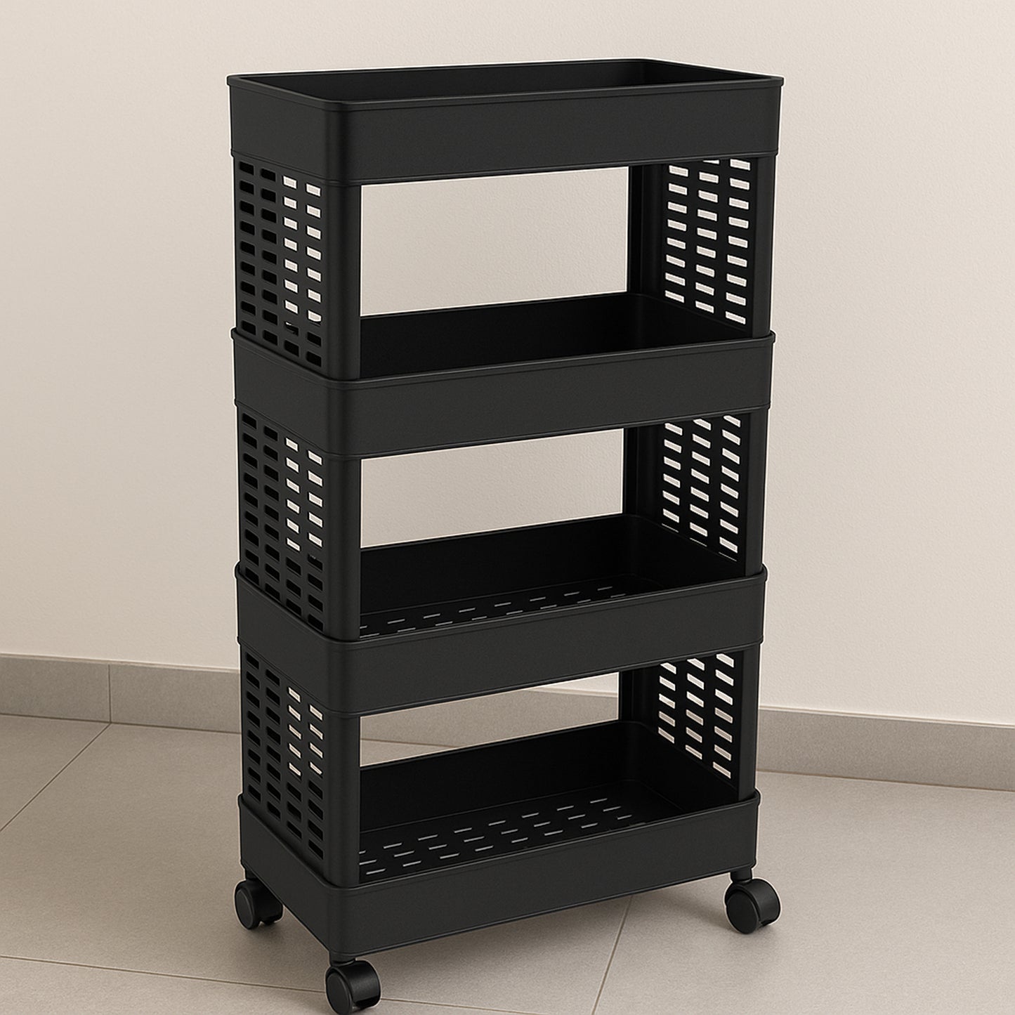 4-Tier Movable Plastic Storage Trolley with Wheels - Happy Price - Image 2