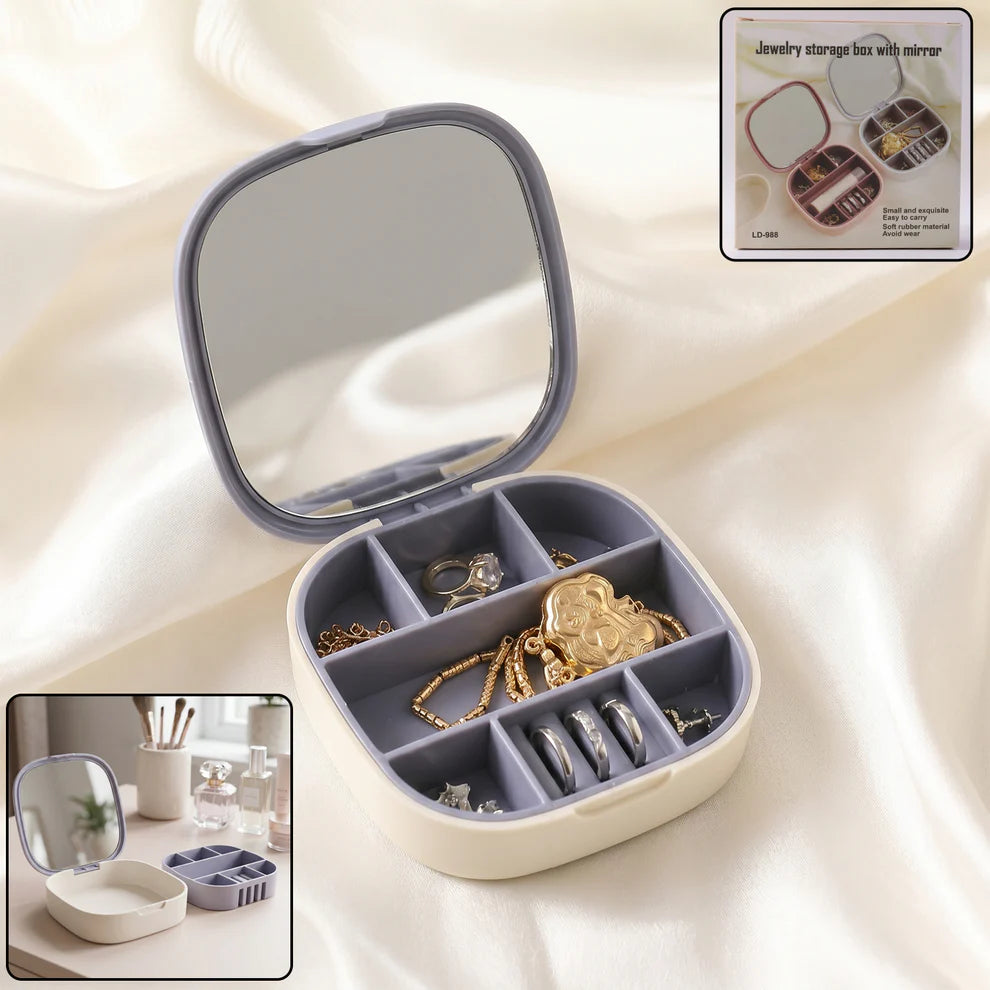 Plastic Jewelry Storage Box With Built-in Mirror Multi-section (1 Pc)