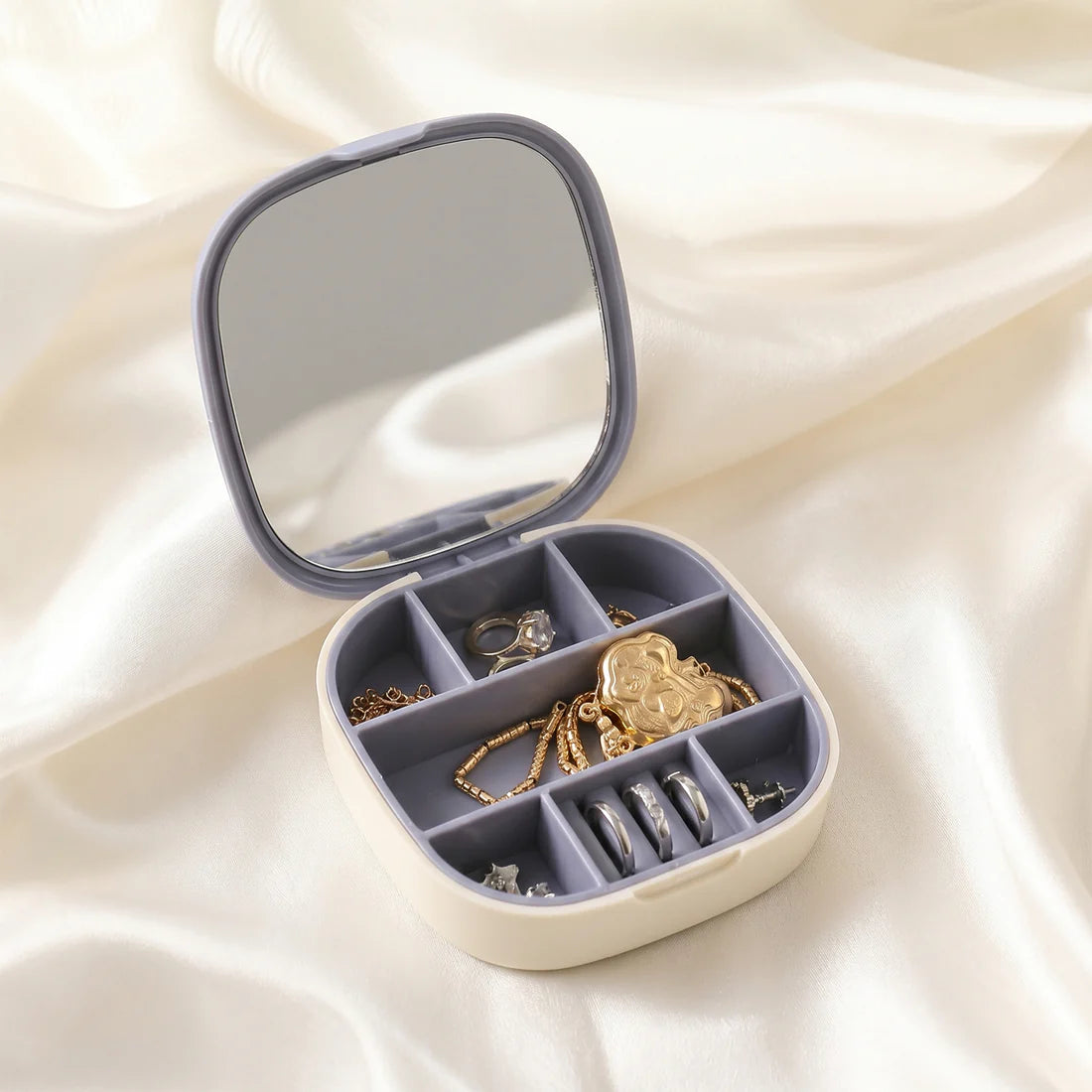 Plastic Jewelry Storage Box With Built-in Mirror Multi-section (1 Pc)