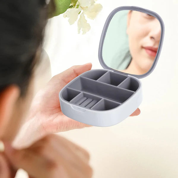Plastic Jewelry Storage Box With Built-in Mirror Multi-section (1 Pc)