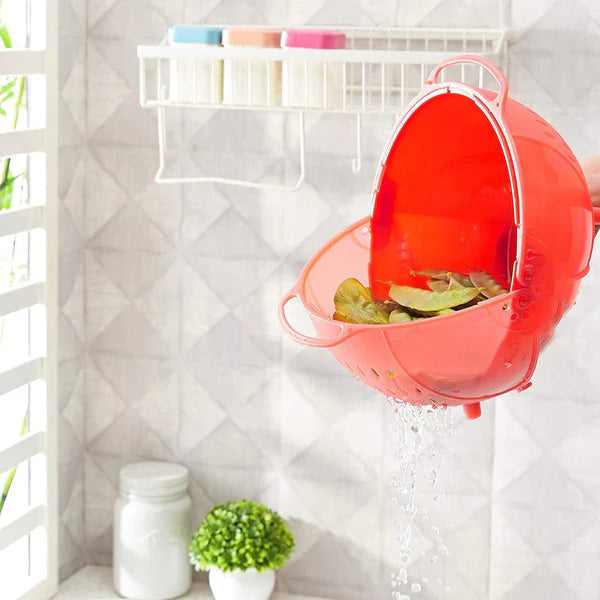 Plastic Revolving Multi Functional Rice Vegetable Fruit Wash Basket Bowl (Multi Colour) - Happy Price - Image 3