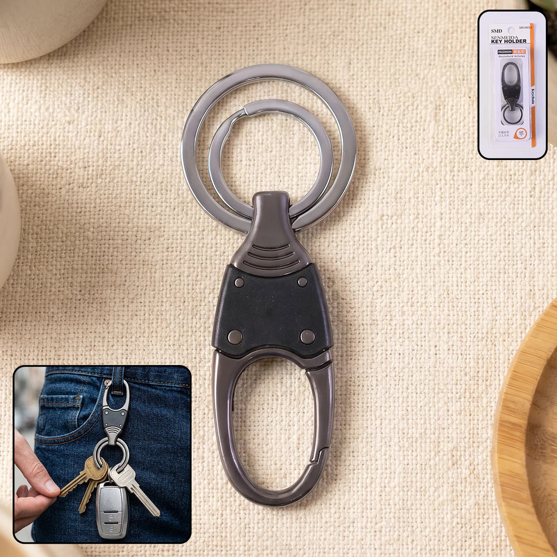 Premium Dual Ring Metal Key Holder With Rotating Swivel (1 Pc)