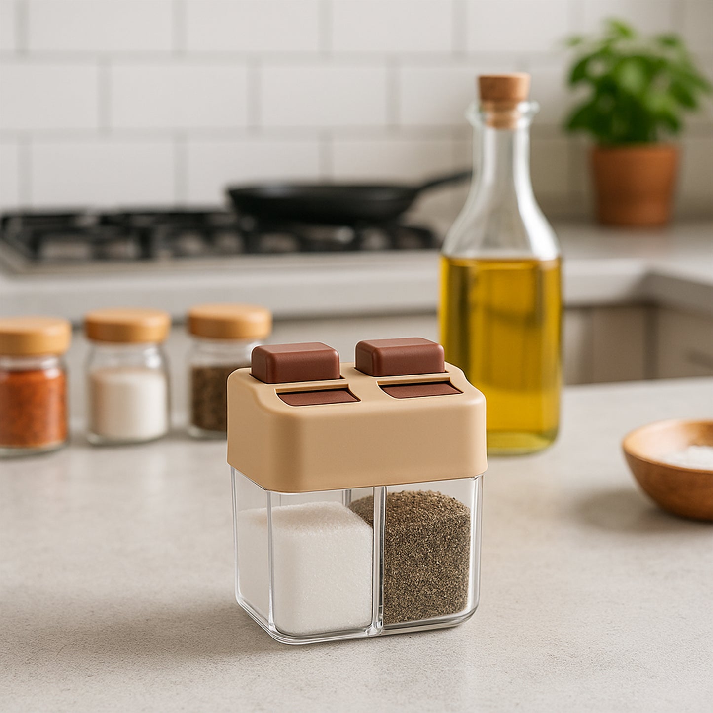 2-in-1 Salt and Pepper Dispenser - Dual Chamber Spice Shaker with Easy Pour Lids - Happy Price - Image 5