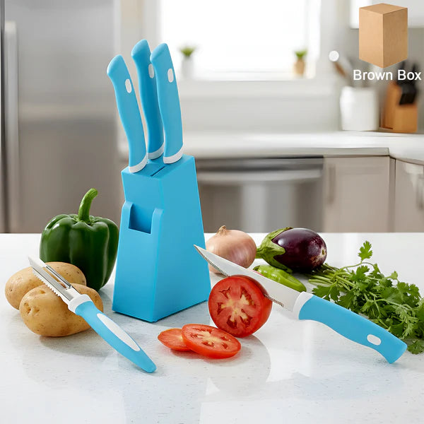 6-Piece Stainless Steel Kitchen Knife and Peeler Set with Stand - Happy Price - Image 6