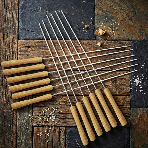 Barbecue Skewers For Bbq Tandoor And Gril With Wooden Handle - Pack Of 12