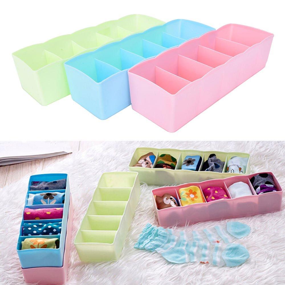 5-compartments Sockshandkerchiefunderwear Storage Box Socks Drawer Closet Organizer Storage Boxes (Pack Of 2) - Happy Price - Image 3