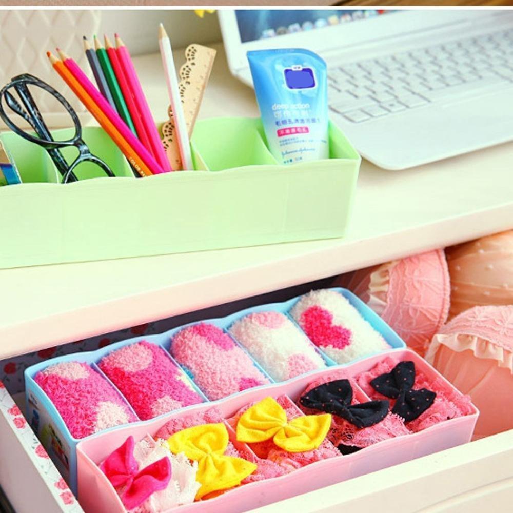 5-compartments Sockshandkerchiefunderwear Storage Box Socks Drawer Closet Organizer Storage Boxes (Pack Of 2) - Happy Price - Image 4