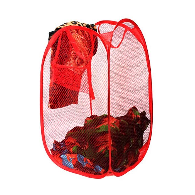 Laundry Hamper Mesh Fabric For Ventilation Foldable Storage Pop Up Clothes Basket - Happy Price - Image 3
