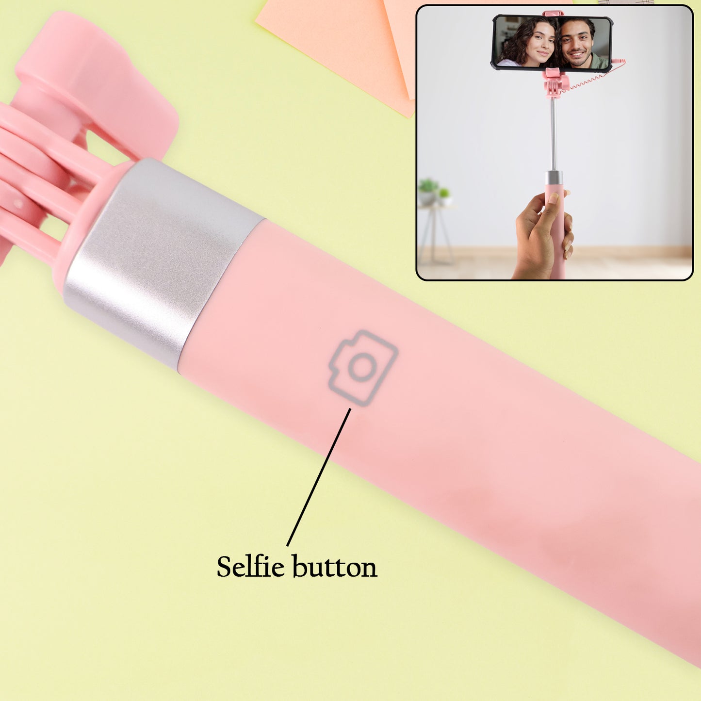 Wired Selfie Stick With Rearview Mirror Built-in Shutter Button (1 Pc) - Happy Price - Image 4