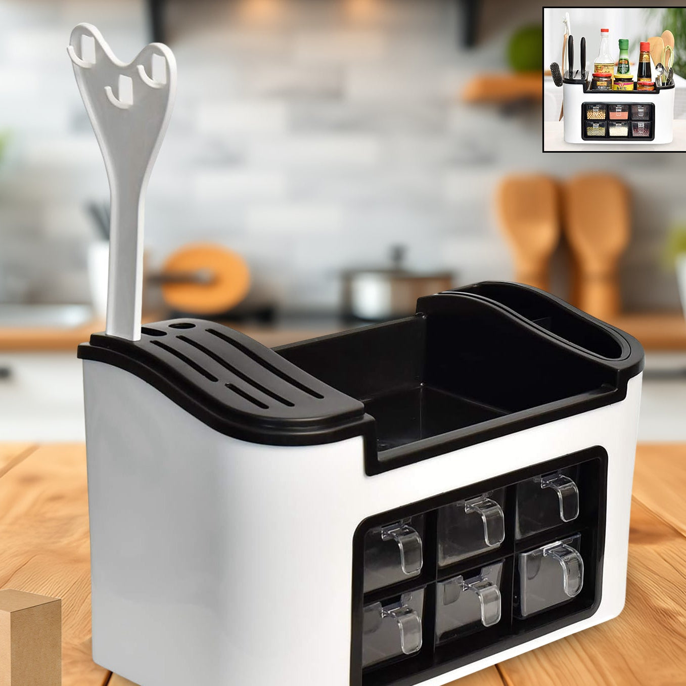 Multifunctional Kitchen Countertop Organizer with 6 Spice Jars and Utensil Holder - Happy Price - Image 1