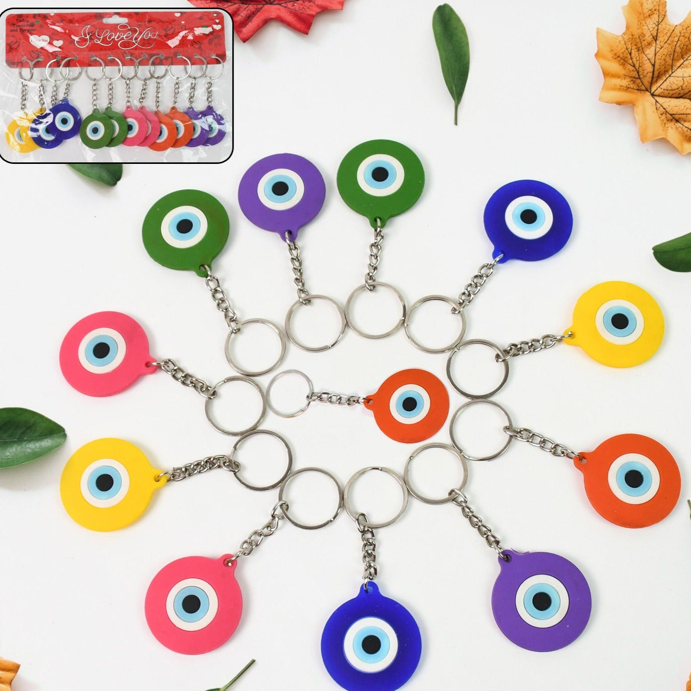 Evil Eye Rubber Silicone Keychain (12 Pcs Set Mix Color) - Happy Price - Image 1