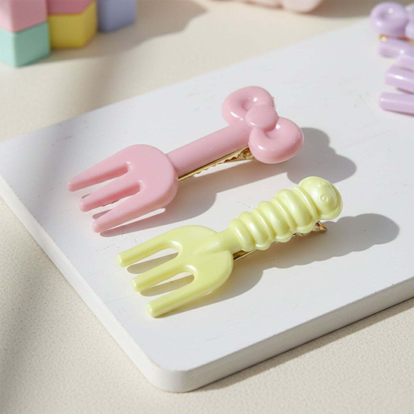 4 Pc Mini Fork Hair Clips Set for Girls & Women - Pastel Style - Happy Price - Image 6