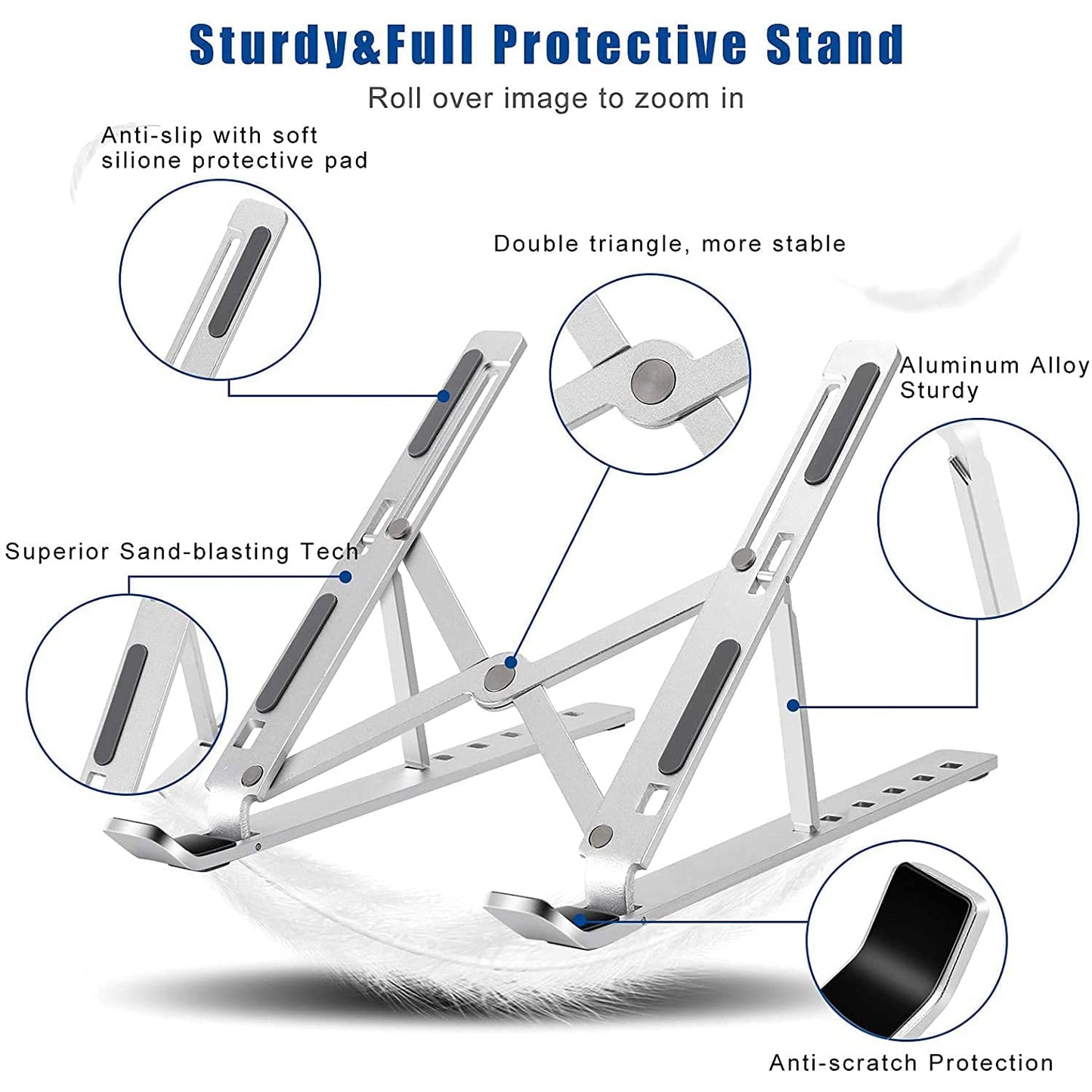 Laptop Stand For Desk Metal Portable Laptop Stand With 6 Adjustable Angles Laptop Riser Phone And Tablet Stand Compatible For All Laptop - Happy Price - Image 2