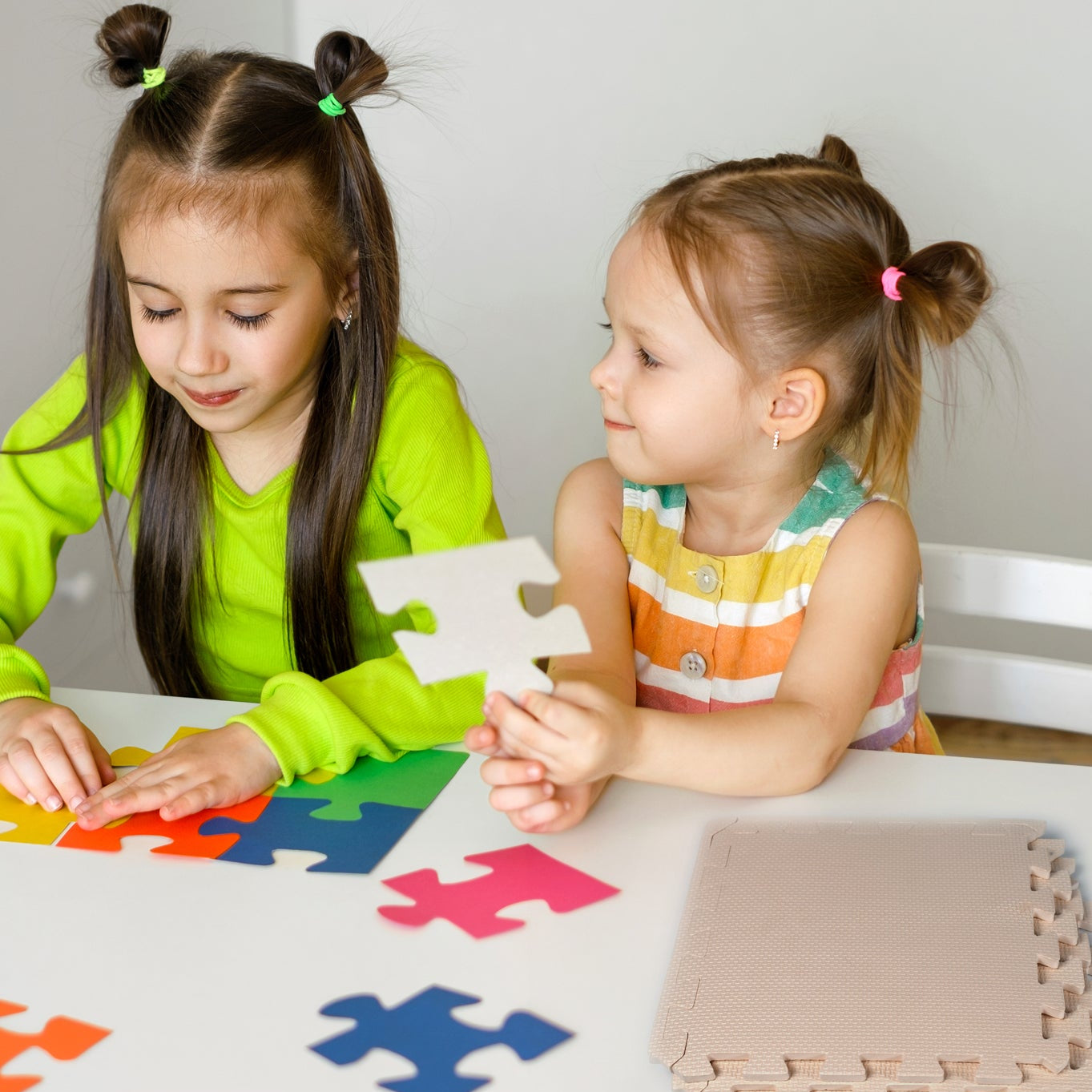 Kids Mats For Floor Soft Plush Foam Babies Puzzle Interlocking Play Mats For Crawling Playing Tile Mat Carpet Rug For Infants And Toddlers (Size - 63x63cm Set Of 4pc) - Happy Price - Image 1