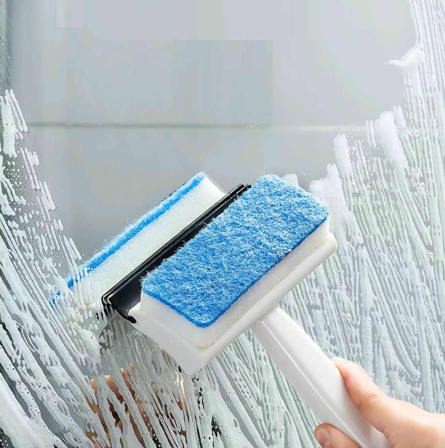 2 In 1 Glass Wiper Cleaning Brush Mirror Grout Tile Cleaner Washing Pot Brush Double-sided Glass Wipe Bathroom Wiper Window Glass Wiper - Happy Price - Image 2