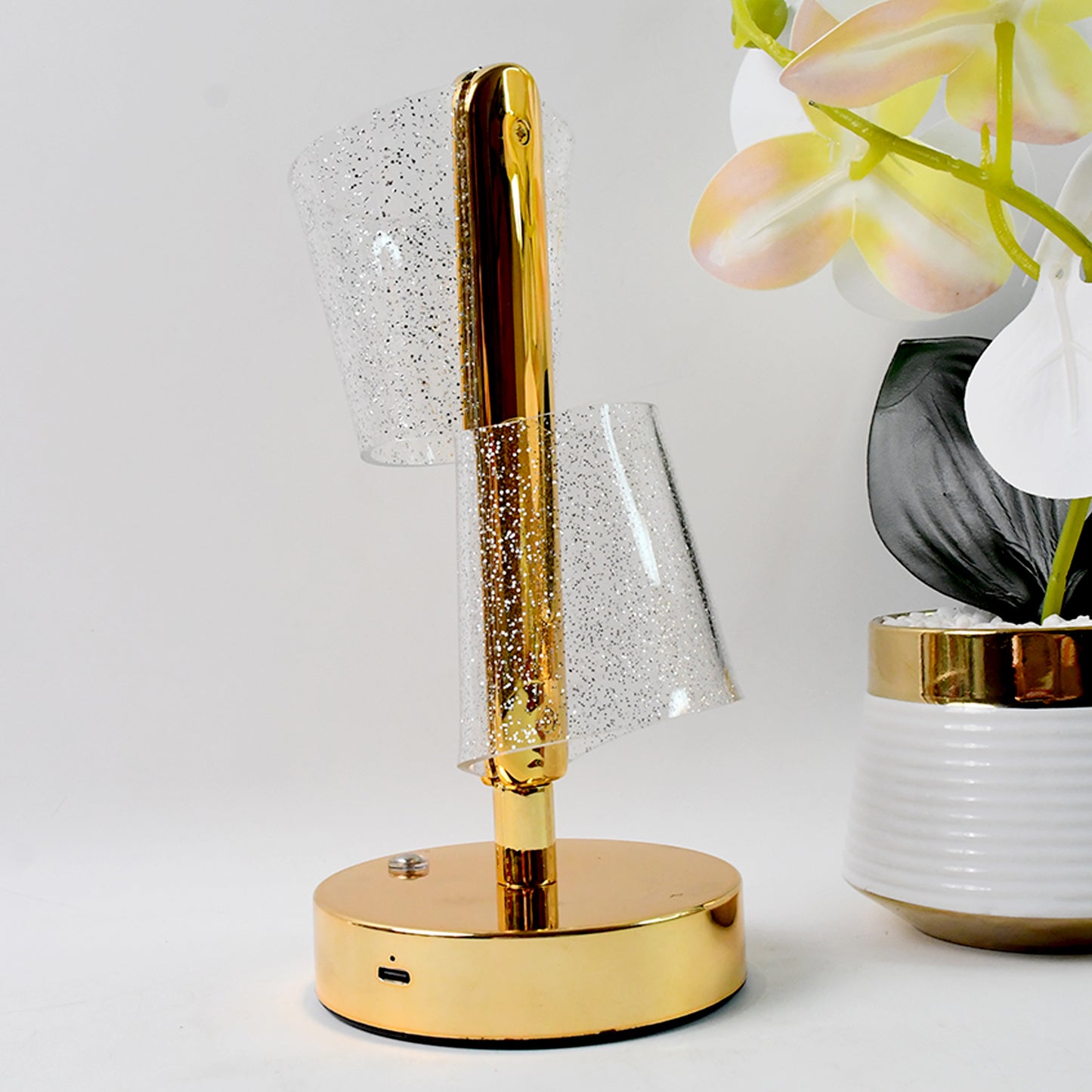 Elegant Crystal Double Shade LED Table Lamp with Golden Base (1 Pc) - Happy Price - Image 6
