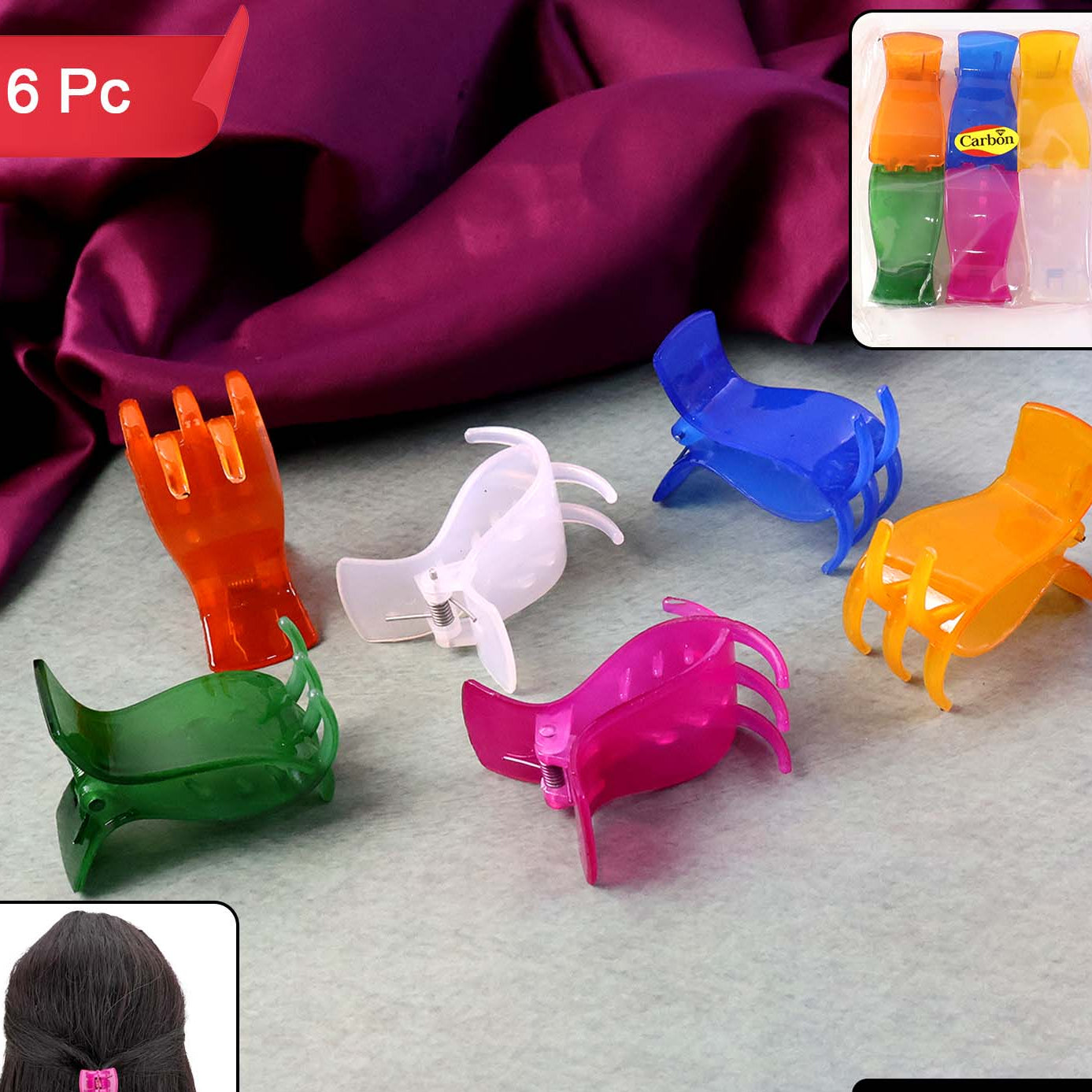 6 Pc Mini Hair Claw Clips for Girls - Colorful Small Hair Clamps for Styling - Happy Price - Image 1