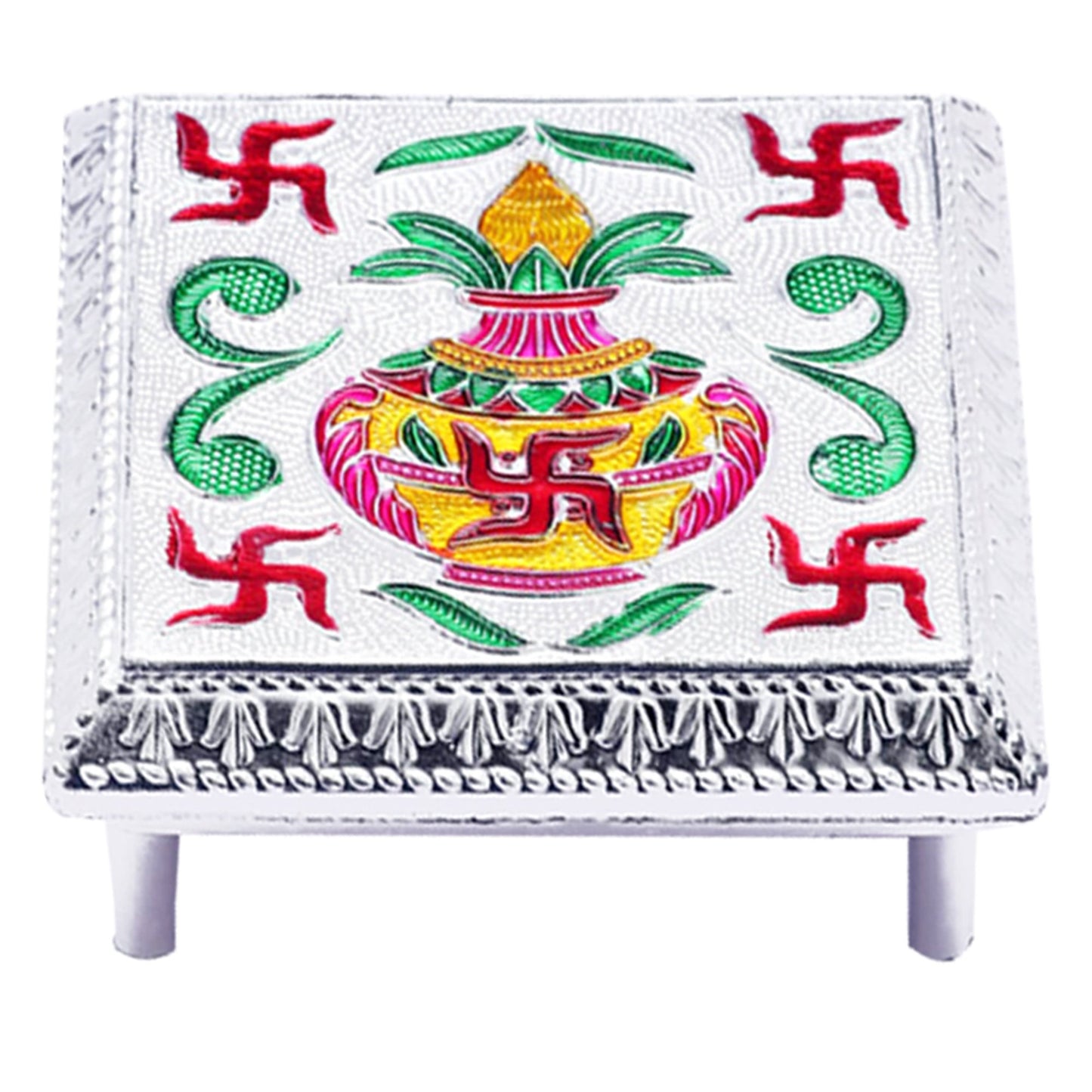 Designer Wooden Bajot with White Metal Meenakari Work - Happy Price - Image 6
