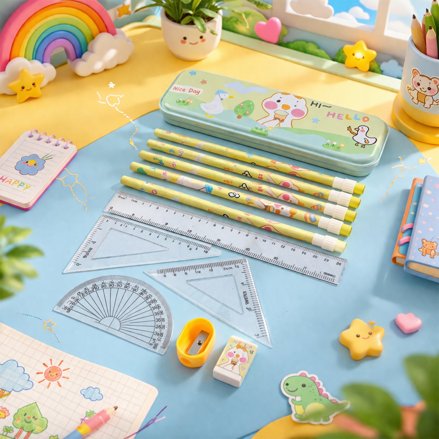 Kids Cartoon Geometry Box Stationery Set - 1 Set Complete School Kit - Great Price - Image 2
