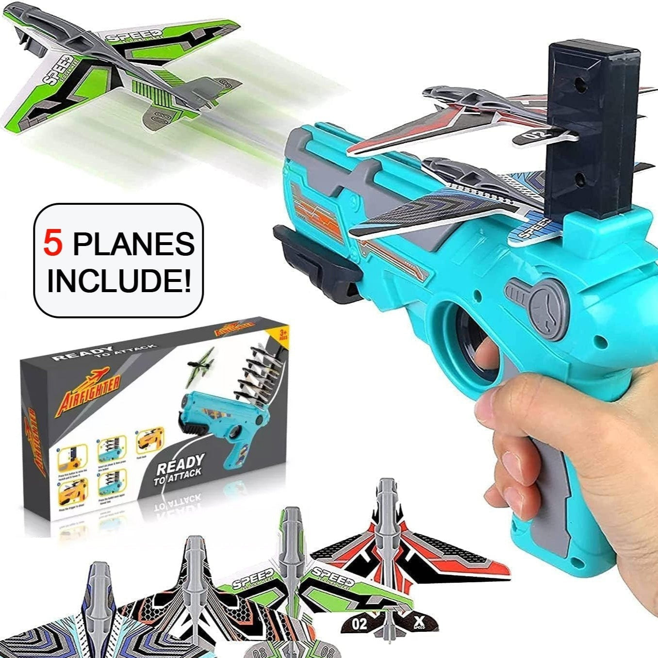 Airplane Launcher Gun Toy With Foam Glider Planes Outdoor Games For Children Best Aeroplane Toys For Kids Air Battle Gun Toys ( 5 Plane Include ) - Happy Price - Image 1