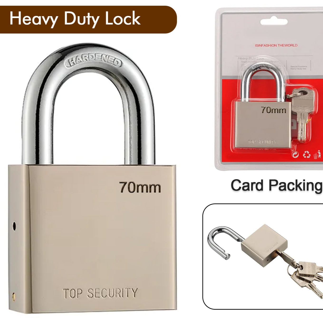 Heavy Steel Premium Square Padlock 70mm With 4 Keys Multipurpose Hardened Shackle Padlock For Door Gate Shutter And Home - Happy Price - Image 1