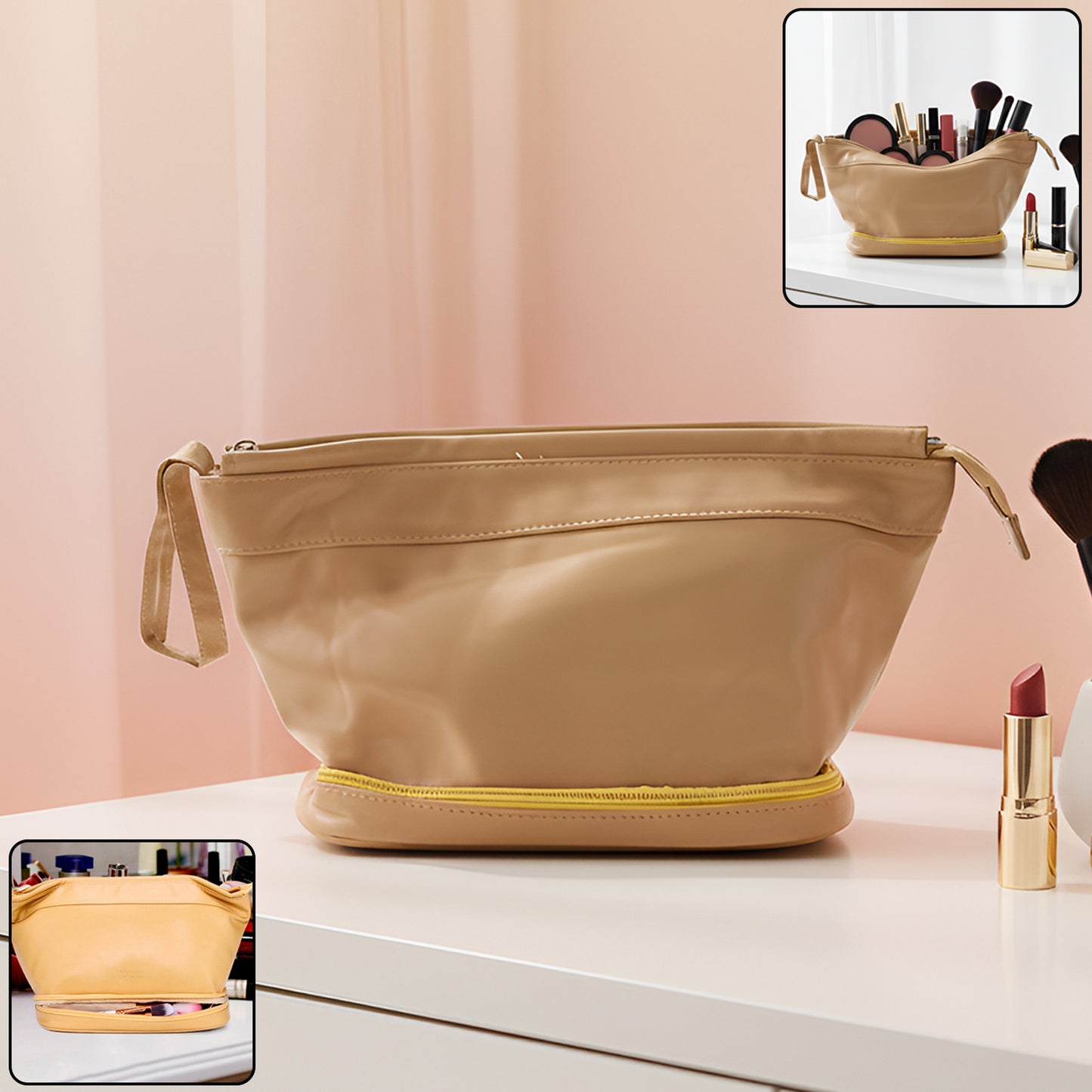 Spacious Makeup Organizer Bag (1 Pc) - Dual Compartment Toiletry Pouch - Happy Price - Image 2