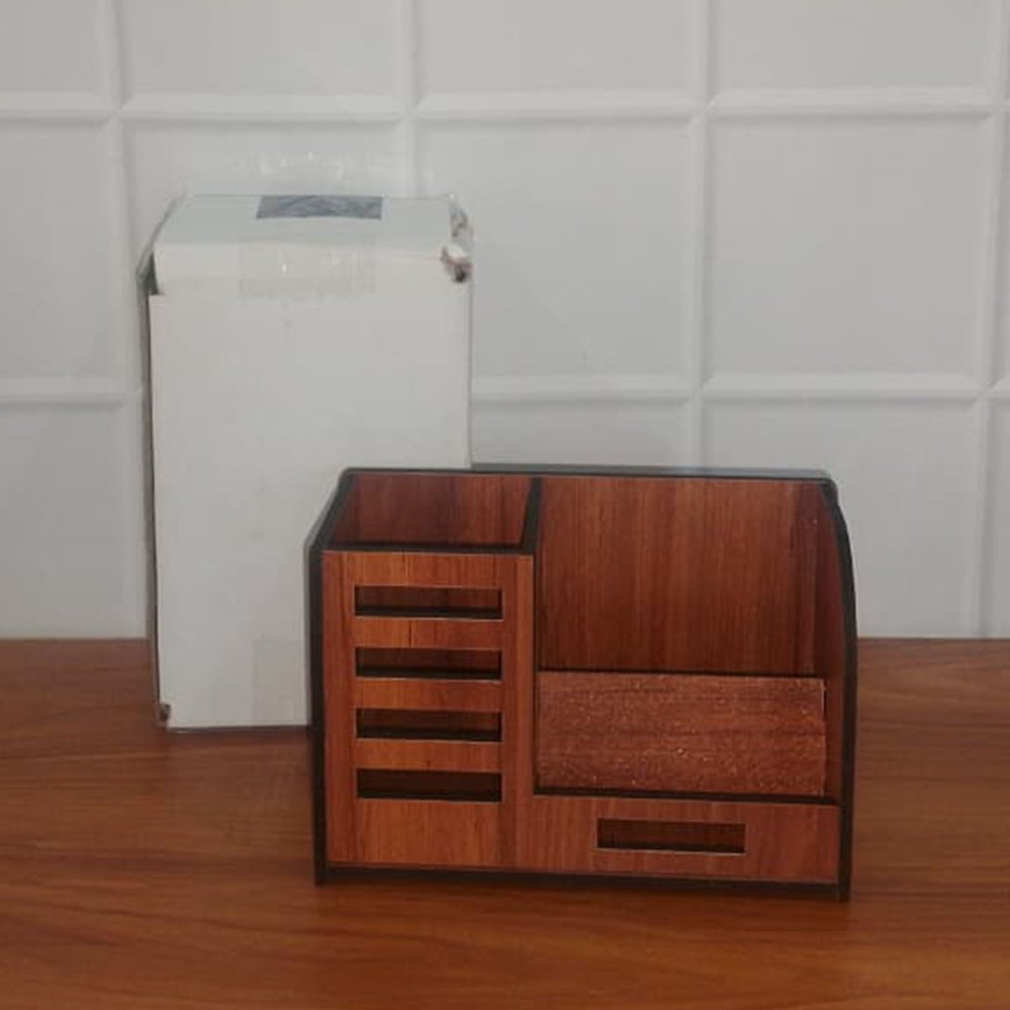 Wooden Desk Organizer with Phone Stand, Pen & Card Holder - 1 Pc - Happy Price - Image 7