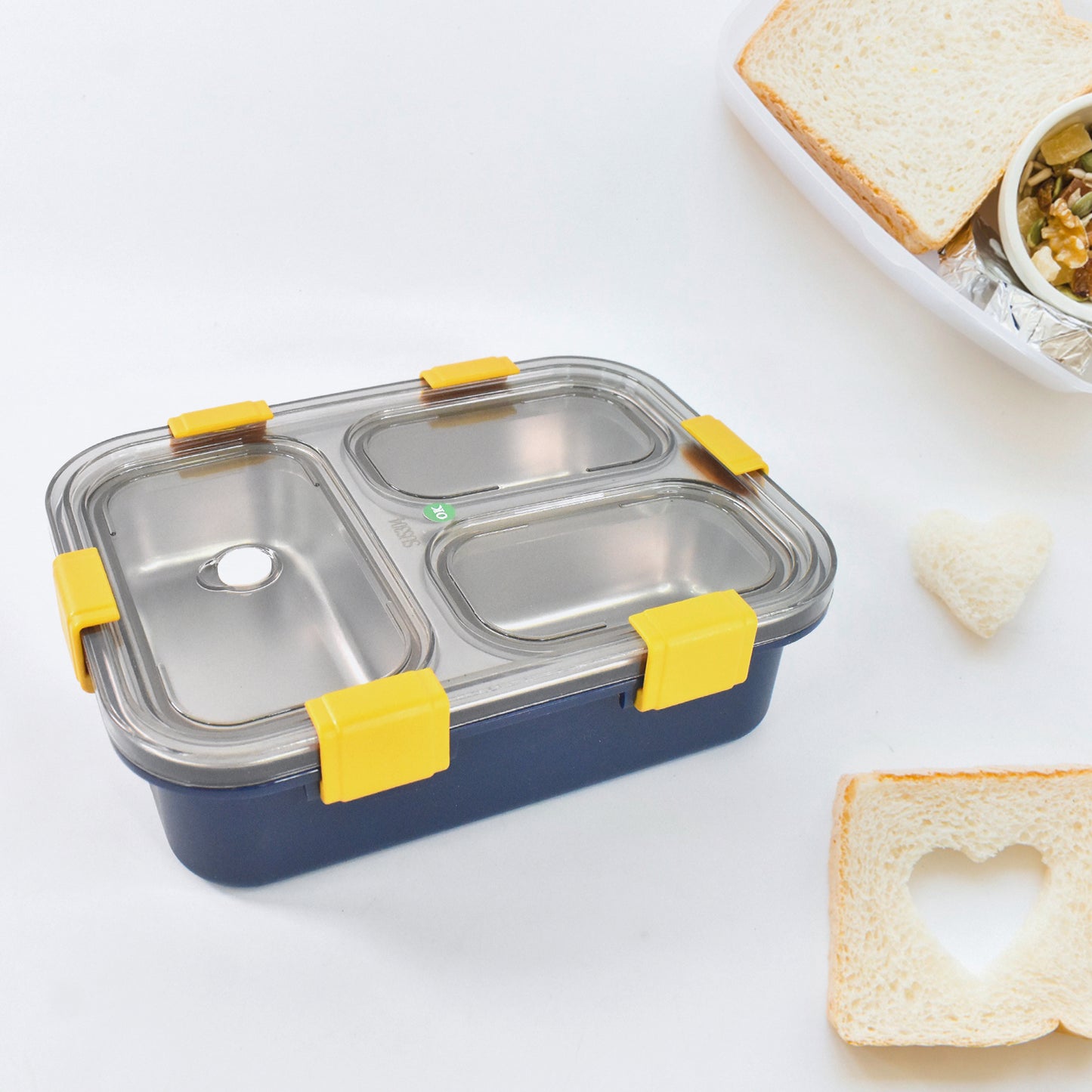 3 Compartment Transparent Stainless Steel Lunch Box For Kids - Happy Price - Image 3