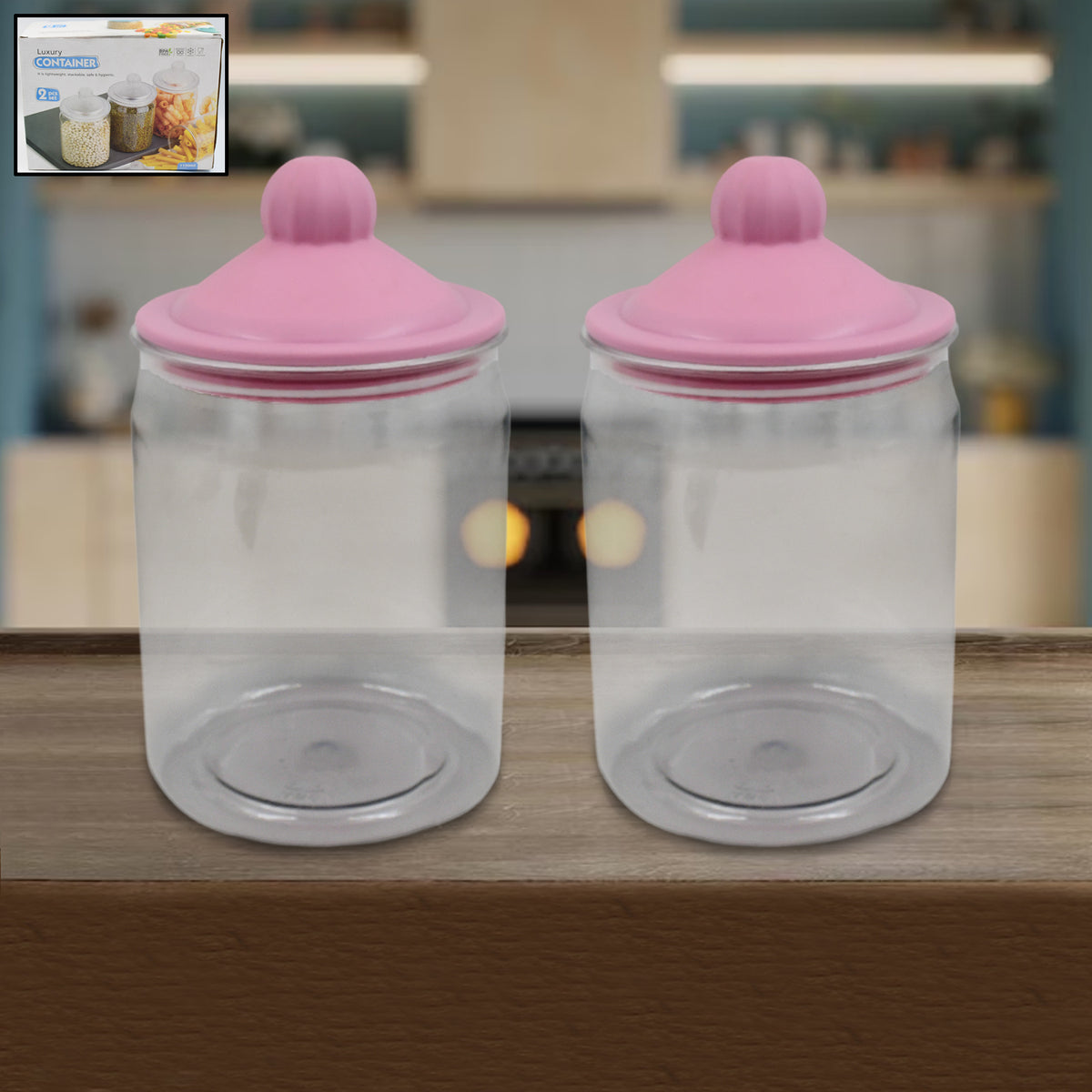 Transparent Kitchen Plastic Container Jar Set (2 Pcs Set 1100 Ml Approx) - Happy Price - Image 3