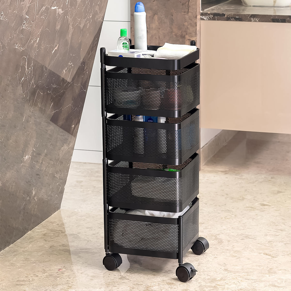 Metal Square High Quality Kitchen Trolley With Wheels (4 Layer 1 Pc) - Happy Price - Image 4