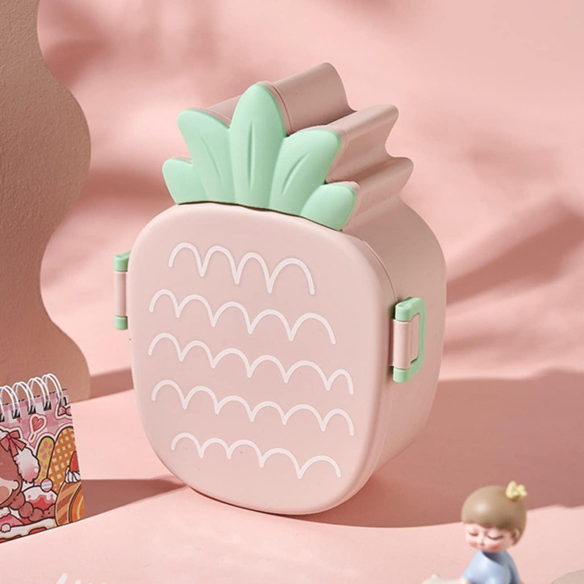 Kids Lunch Box Cute Pineapple Shaped Bento Box With Fork Spoon Snack Candy Container Microwave Portable Office Lunch Box (1 Pc With Spoon Fork Color Box) - Happy Price - Image 2