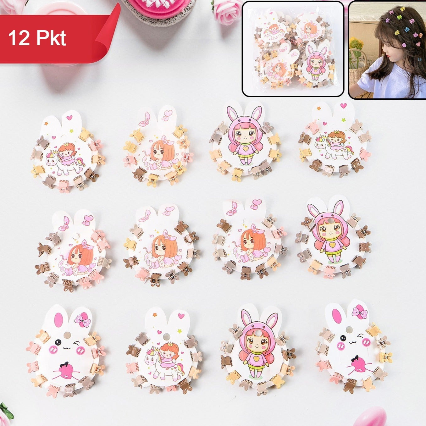 Mini Claw Hair Clips Set For Girls (12 Pkt 1 Set) - Happy Price - Image 1