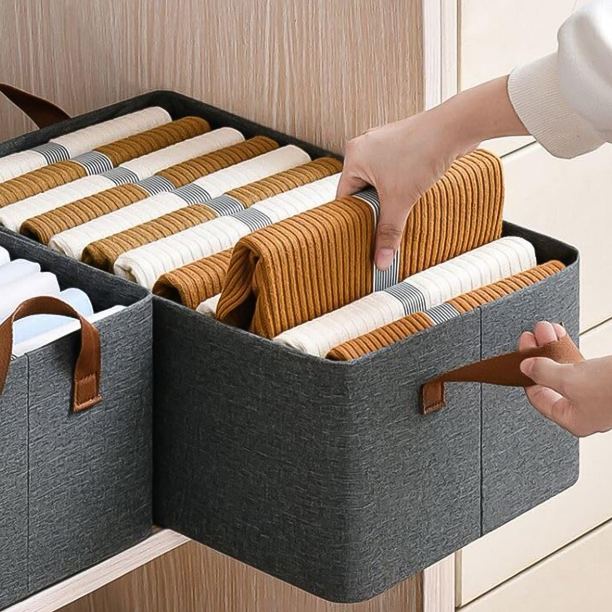 Cloth Storage Baskets Closet Storage Bins Canvas Fabric Storage Basket For Shelves Basket Organizers For Shelf Storage Bins For Clothes (4827 Cm) - Happy Price - Image 6