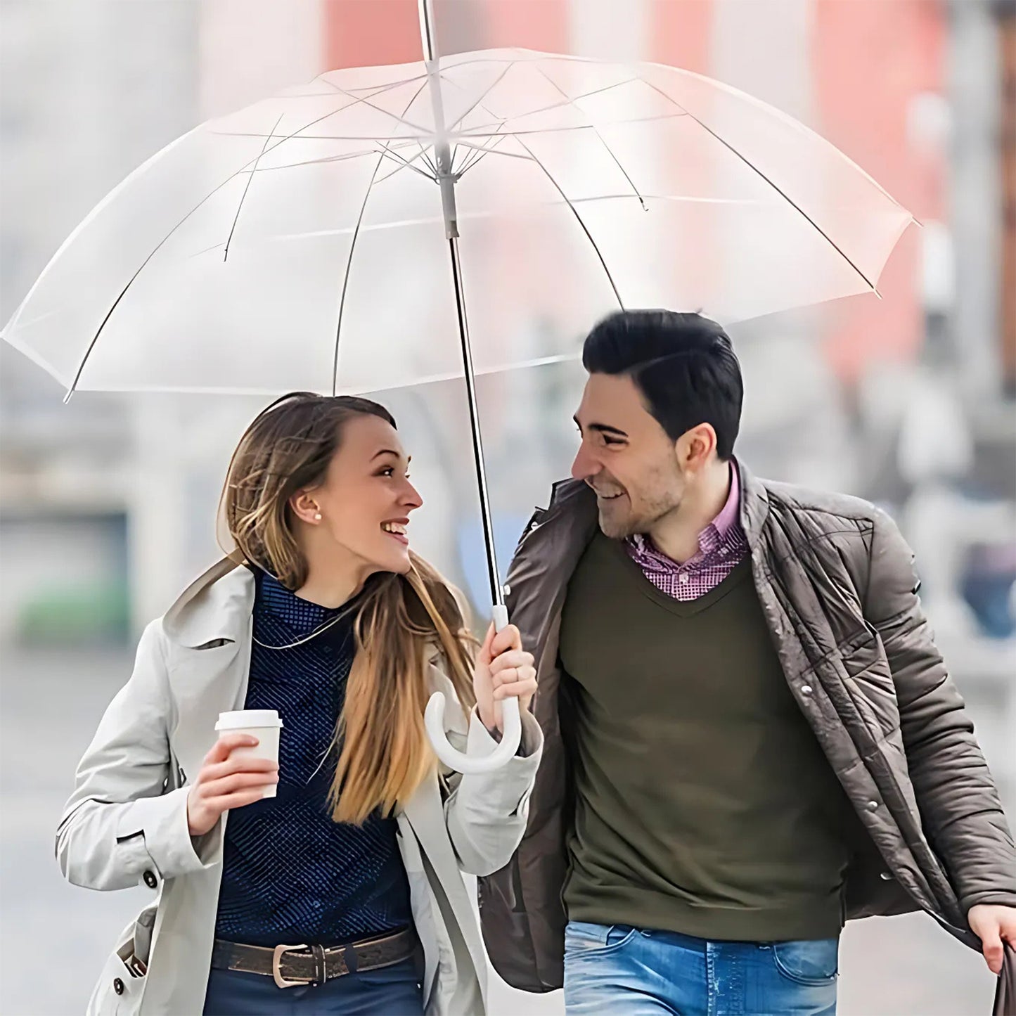 Transparent Dome Umbrella with Curved Handle (1 Pc) - Clear Canopy Stick Umbrella for Rain - Happy Price - Image 3